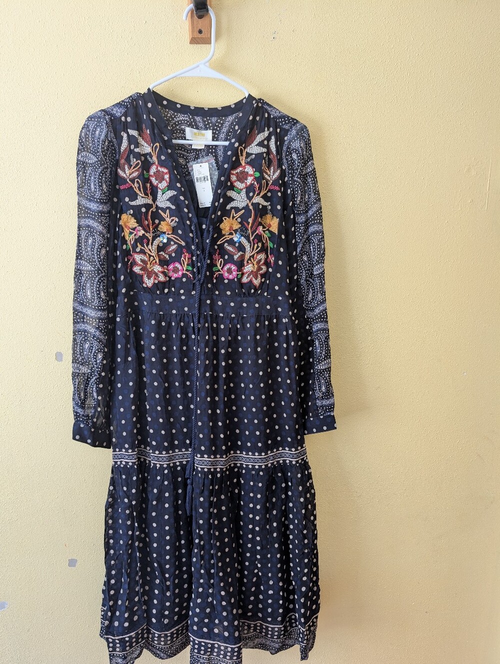 Maeve Anthropology avy Embroidered Long Sleeve Dress Size 6 NWT
